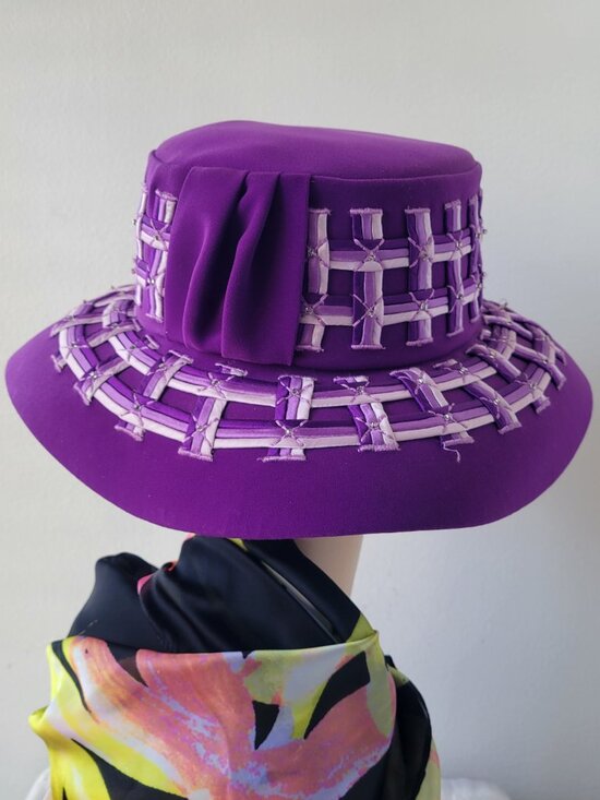 Vintage Ben Marc International Women’s Wool Purple Braided Hat w/Band main image 8